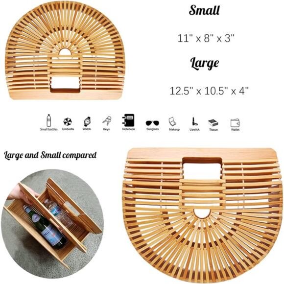 Womens Bamboo Handbag Handmade Large Tote Bag Straw Beach Bags Beach Purse - Picture 5 of 7